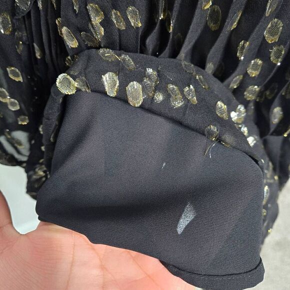 A loves A Silk Metallic Gold Black Long Sleeve Babydoll Layered Dress Size Small - Picture 8 of 12